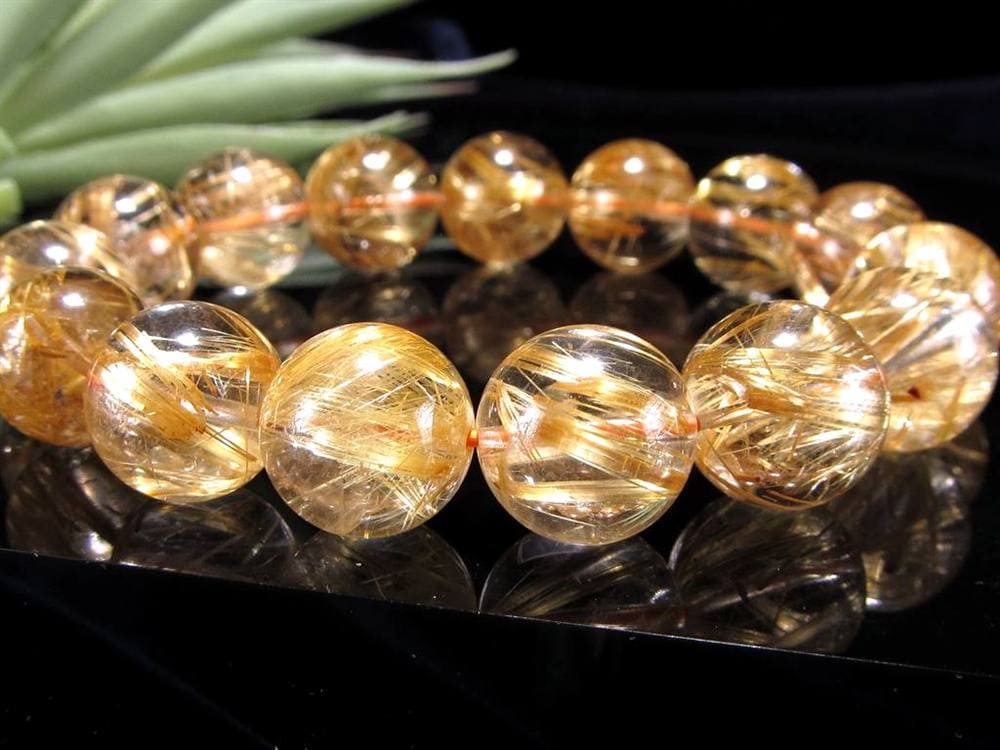 キャッツアイ効果 金針水晶 ゴールドタイチンルチルクォーツ ゴールドルチルクォーツ ブレスレット