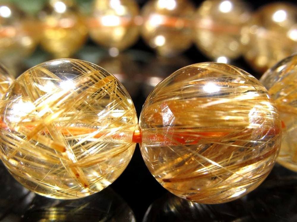 キャッツアイ効果 金針水晶 ゴールドタイチンルチルクォーツ ゴールドルチルクォーツ ブレスレット