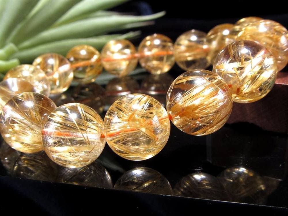 キャッツアイ効果 金針水晶 ゴールドタイチンルチルクォーツ ゴールドルチルクォーツ ブレスレット