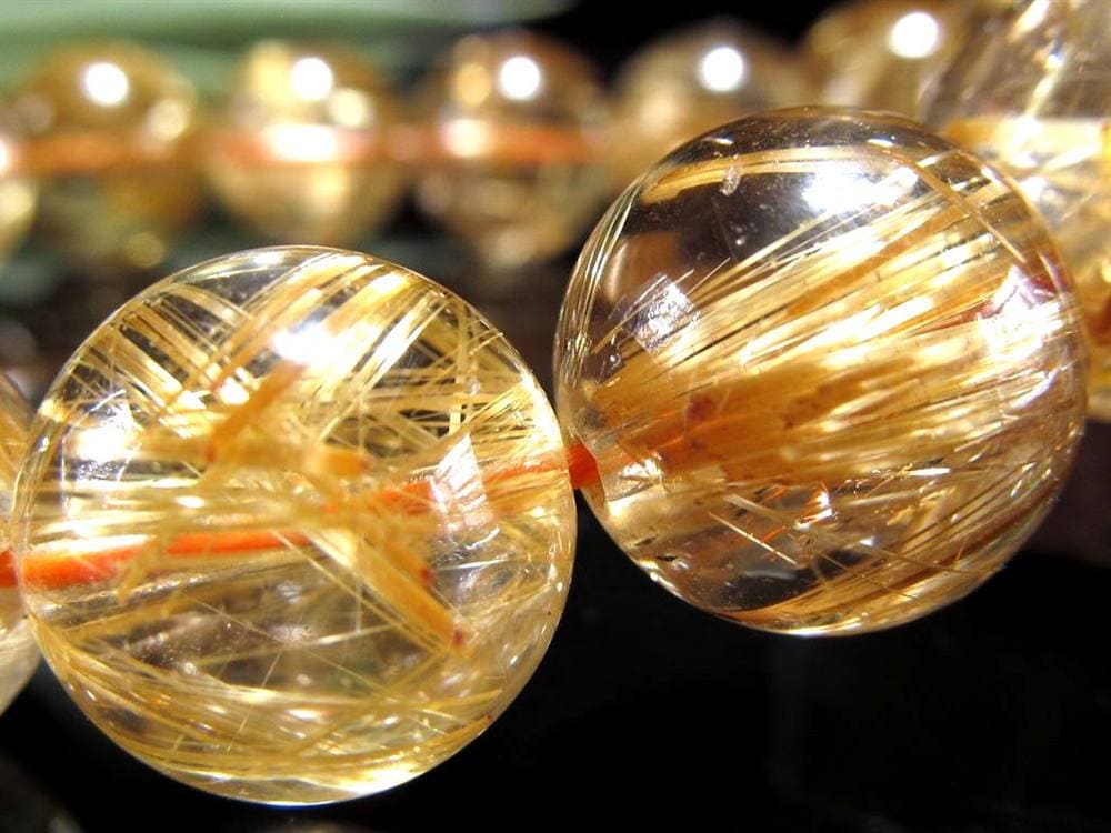 キャッツアイ効果 金針水晶 ゴールドタイチンルチルクォーツ ゴールドルチルクォーツ ブレスレット