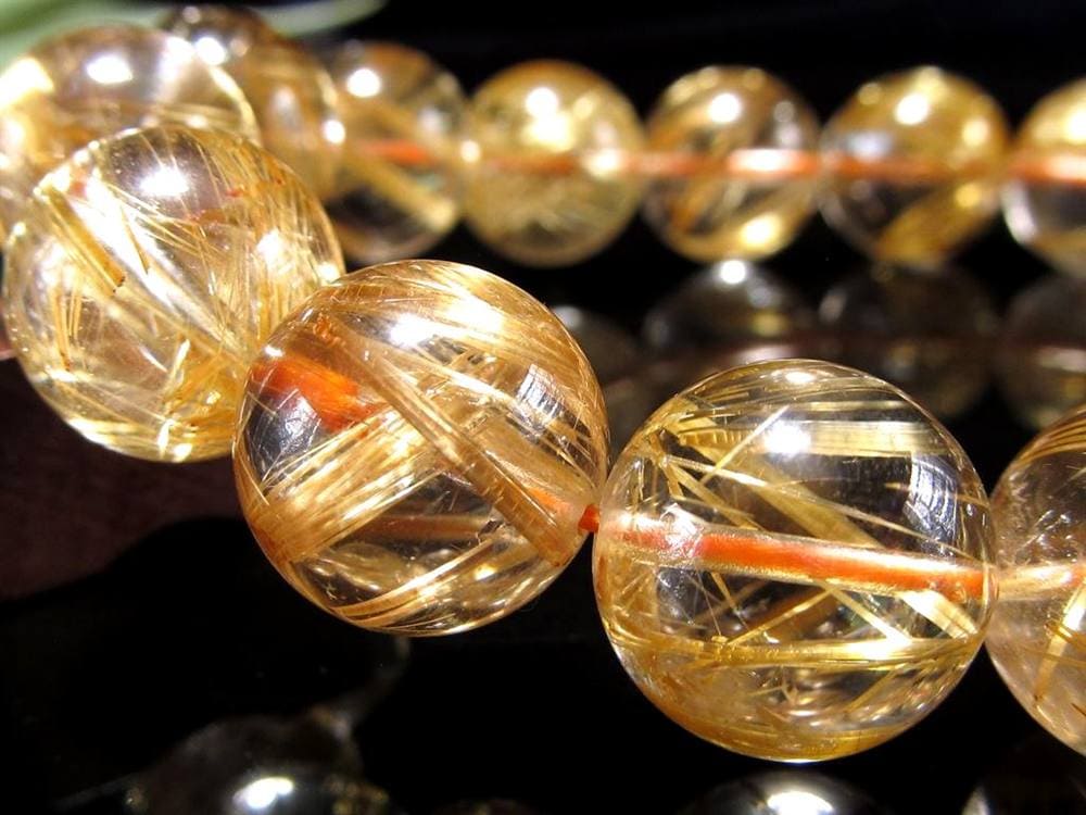 キャッツアイ効果 金針水晶 ゴールドタイチンルチルクォーツ ゴールドルチルクォーツ ブレスレット