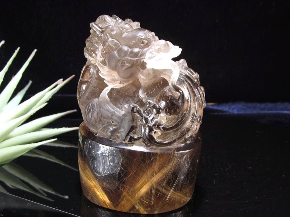 ルチル 龍彫り 龍神 置物 彫刻