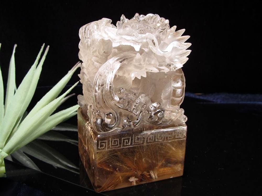 ルチル 龍彫り 龍神 置物 彫刻