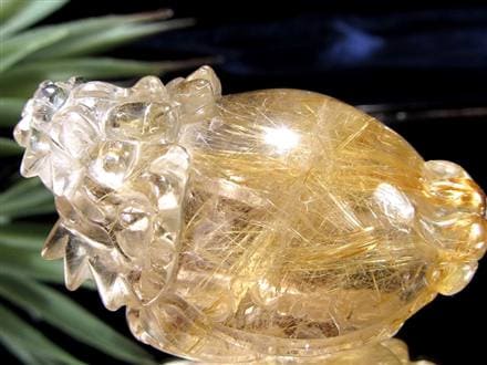 ゴールドルチルクォーツ 龍亀 ロングイ 金針 水晶 彫刻 置物 財運 瑞獣