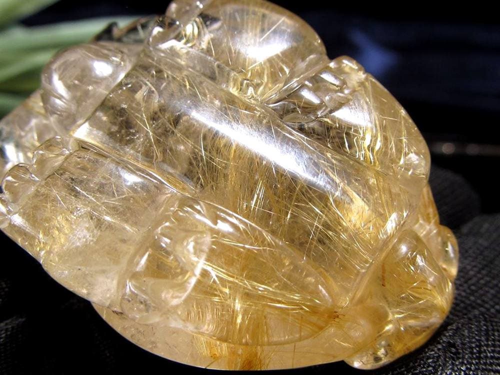ゴールドルチルクォーツ 龍亀 ロングイ 金針 水晶 彫刻 置物 財運 瑞獣