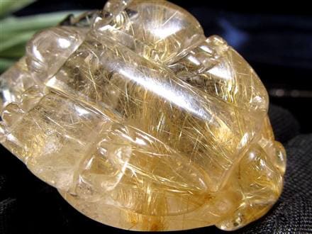 ゴールドルチルクォーツ 龍亀 ロングイ 金針 水晶 彫刻 置物 財運 瑞獣