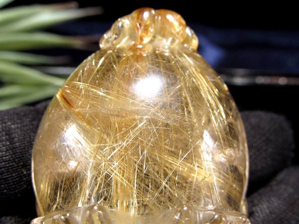 ゴールドルチルクォーツ 龍亀 ロングイ 金針 水晶 彫刻 置物 財運 瑞獣