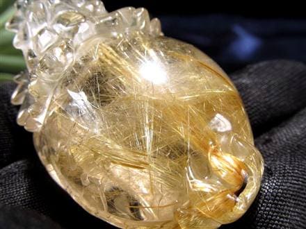 ゴールドルチルクォーツ 龍亀 ロングイ 金針 水晶 彫刻 置物 財運 瑞獣