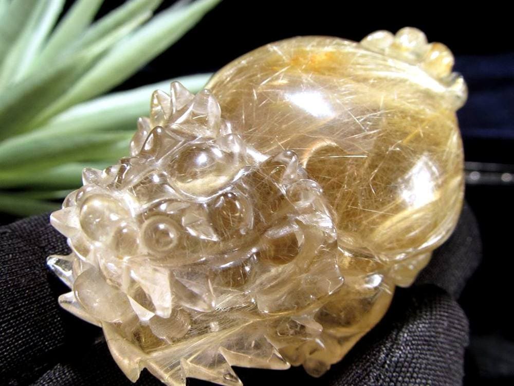 ゴールドルチルクォーツ 龍亀 ロングイ 金針 水晶 彫刻 置物 財運 瑞獣