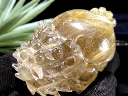ゴールドルチルクォーツ 龍亀 ロングイ 金針 水晶 彫刻 置物 財運 瑞獣