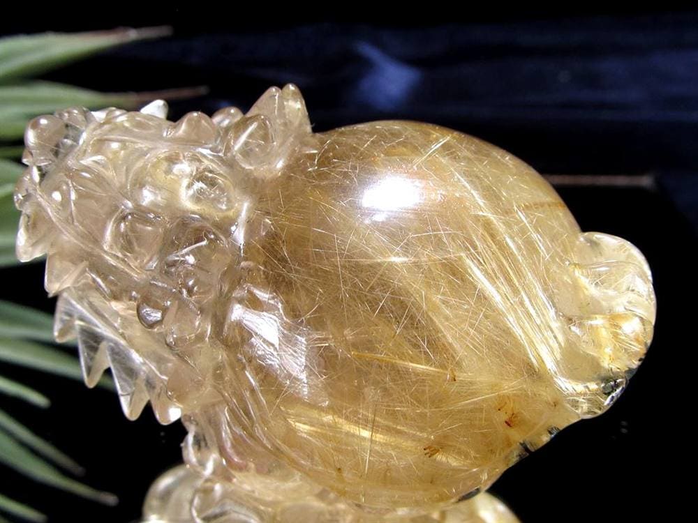 ゴールドルチルクォーツ 龍亀 ロングイ 金針 水晶 彫刻 置物 財運 瑞獣