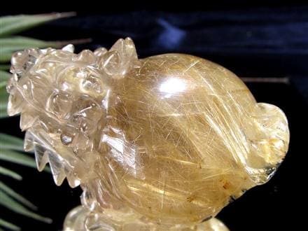 ゴールドルチルクォーツ 龍亀 ロングイ 金針 水晶 彫刻 置物 財運 瑞獣