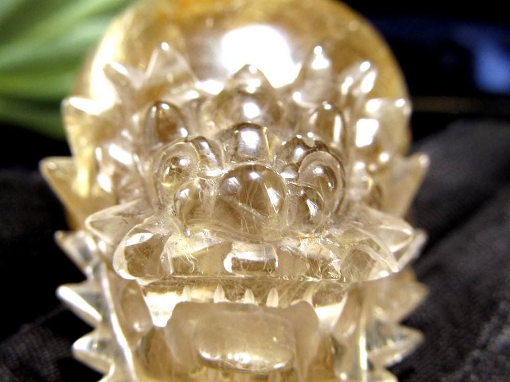 ゴールドルチルクォーツ 龍亀 ロングイ 金針 水晶 彫刻 置物 財運 瑞獣