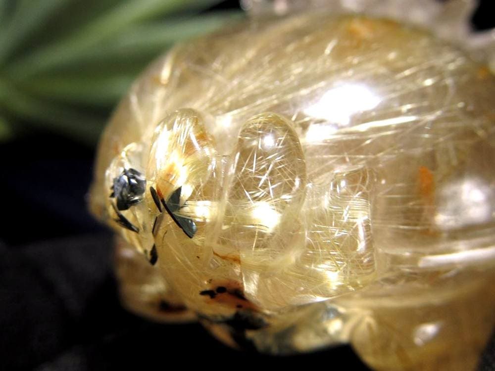 ゴールドルチルクォーツ 龍亀 ロングイ 金針 水晶 彫刻 置物 財運 瑞獣