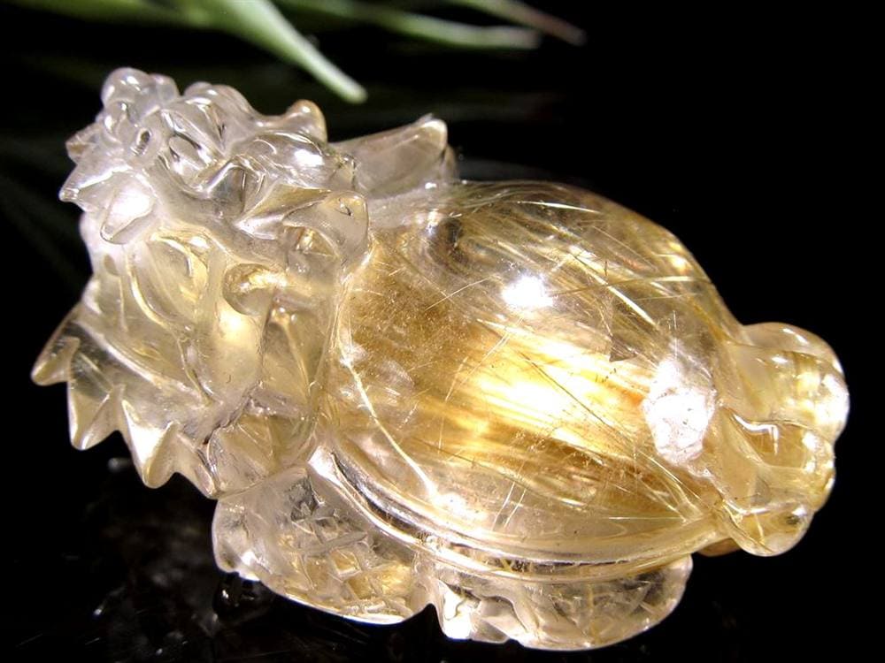 ゴールドルチルクォーツ 龍亀 ロングイ 金針 水晶 彫刻 置物 財運 瑞獣