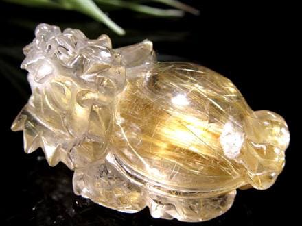 ゴールドルチルクォーツ 龍亀 ロングイ 金針 水晶 彫刻 置物 財運 瑞獣
