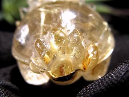 ゴールドルチルクォーツ 龍亀 ロングイ 金針 水晶 彫刻 置物 財運 瑞獣
