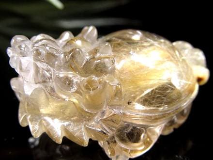 ゴールドルチルクォーツ 龍亀 ロングイ 金針 水晶 彫刻 置物 財運 瑞獣