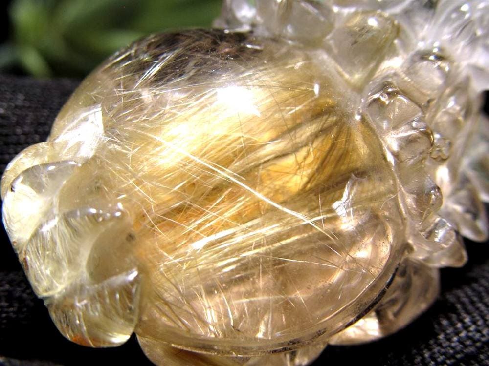 ゴールドルチルクォーツ 龍亀 ロングイ 金針 水晶 彫刻 置物 財運 瑞獣