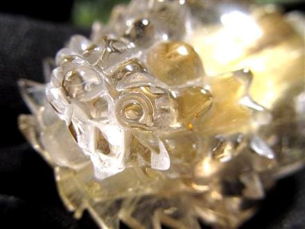 ゴールドルチルクォーツ 龍亀 ロングイ 金針 水晶 彫刻 置物 財運 瑞獣