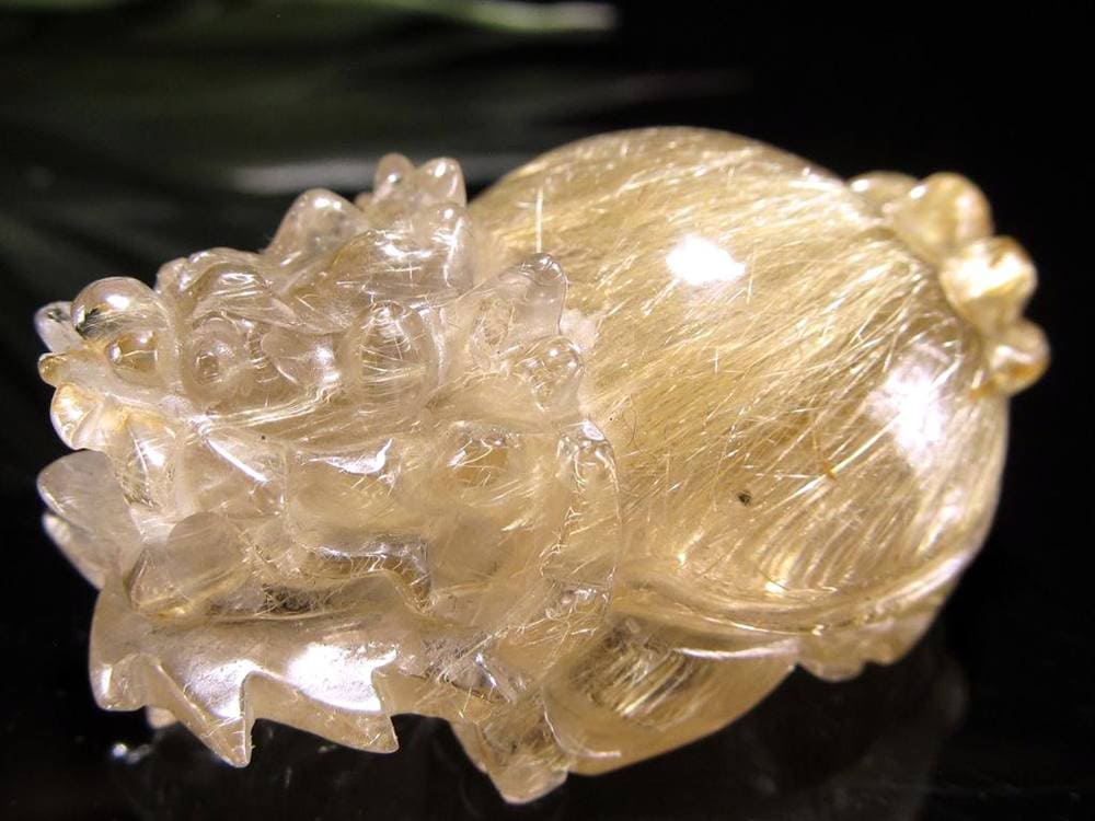 ゴールドルチルクォーツ 龍亀 ロングイ 金針 水晶 彫刻 置物 財運 瑞獣