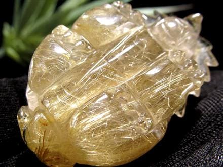 ゴールドルチルクォーツ 龍亀 ロングイ 金針 水晶 彫刻 置物 財運 瑞獣