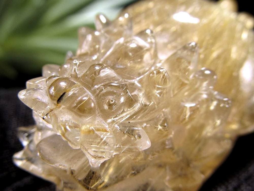 ゴールドルチルクォーツ 龍亀 ロングイ 金針 水晶 彫刻 置物 財運 瑞獣