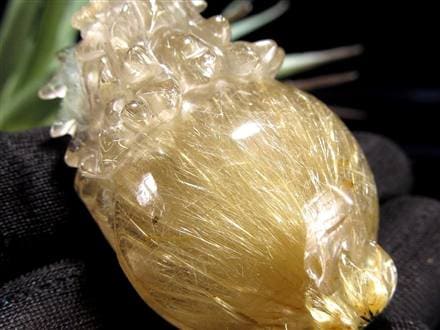 ゴールドルチルクォーツ 龍亀 ロングイ 金針 水晶 彫刻 置物 財運 瑞獣