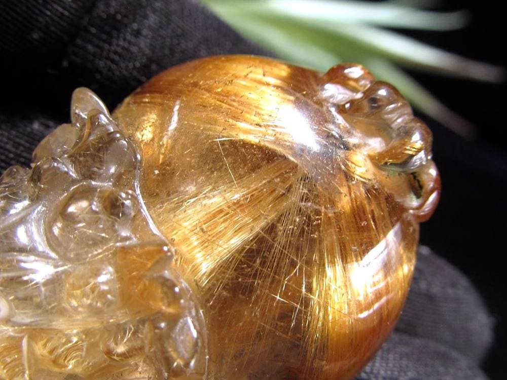 ゴールドルチルクォーツ 龍亀 ロングイ 金針 水晶 彫刻 置物 財運 瑞獣