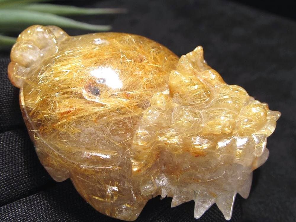 ゴールドルチルクォーツ 龍亀 ロングイ 金針 水晶 彫刻 置物 財運 瑞獣