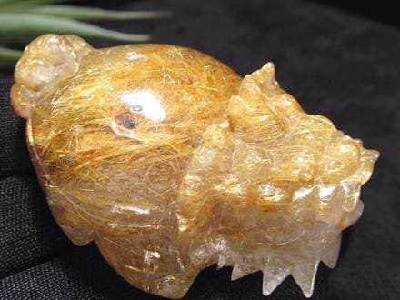 ゴールドルチルクォーツ 龍亀 ロングイ 金針 水晶 彫刻 置物 財運 瑞獣