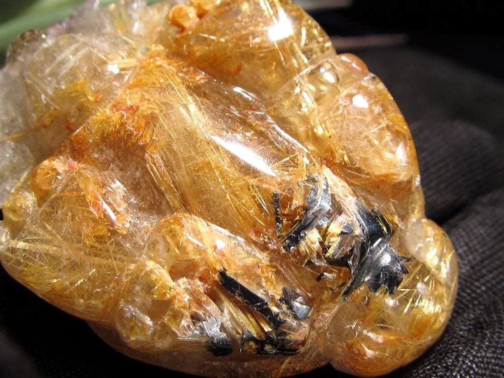ゴールドルチルクォーツ 龍亀 ロングイ 金針 水晶 彫刻 置物 財運 瑞獣