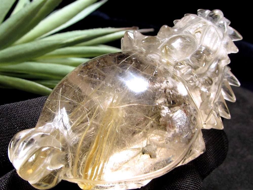 ゴールドルチルクォーツ 龍亀 ロングイ 金針 水晶 彫刻 置物 財運 瑞獣