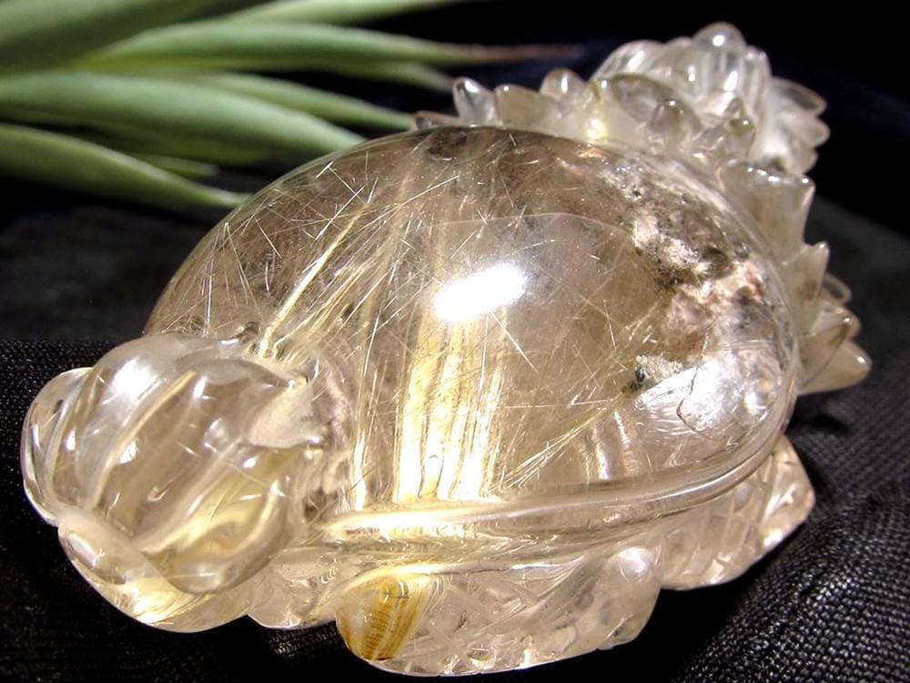 ゴールドルチルクォーツ 龍亀 ロングイ 金針 水晶 彫刻 置物 財運 瑞獣