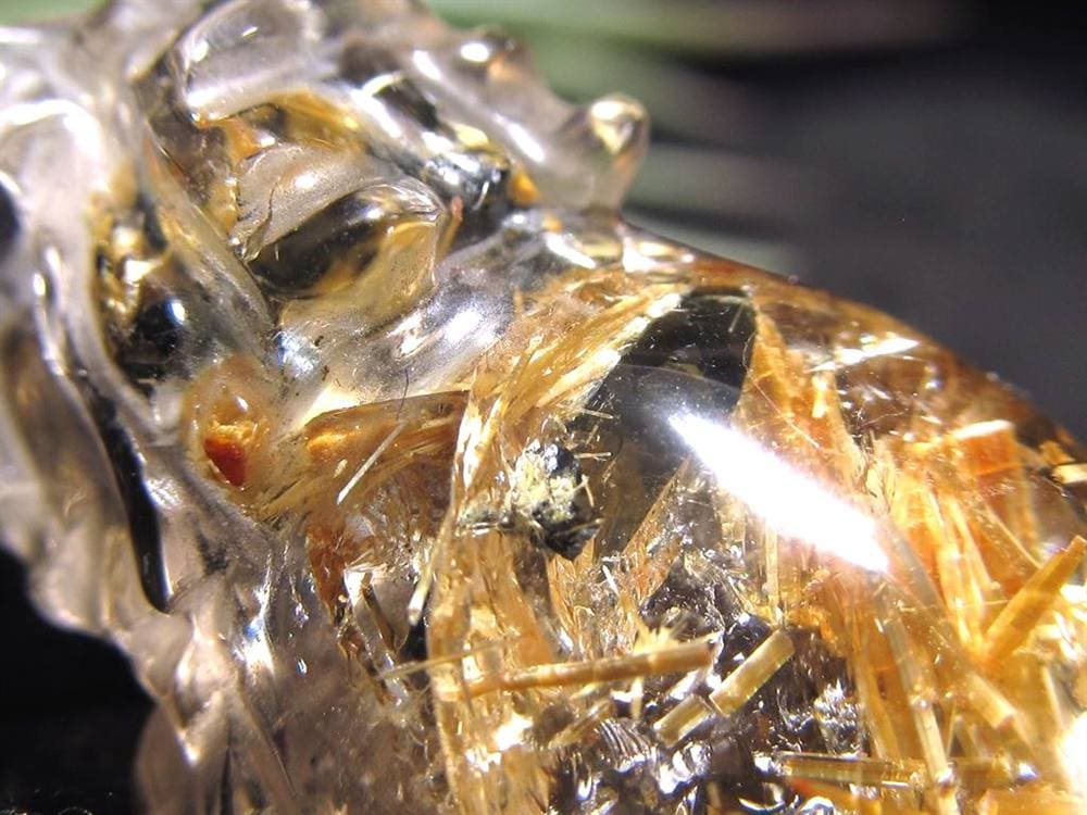 ゴールドルチルクォーツ 龍亀 ロングイ 金針 水晶 彫刻 置物 財運 瑞獣