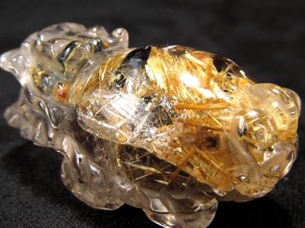 ゴールドルチルクォーツ 龍亀 ロングイ 金針 水晶 彫刻 置物 財運 瑞獣