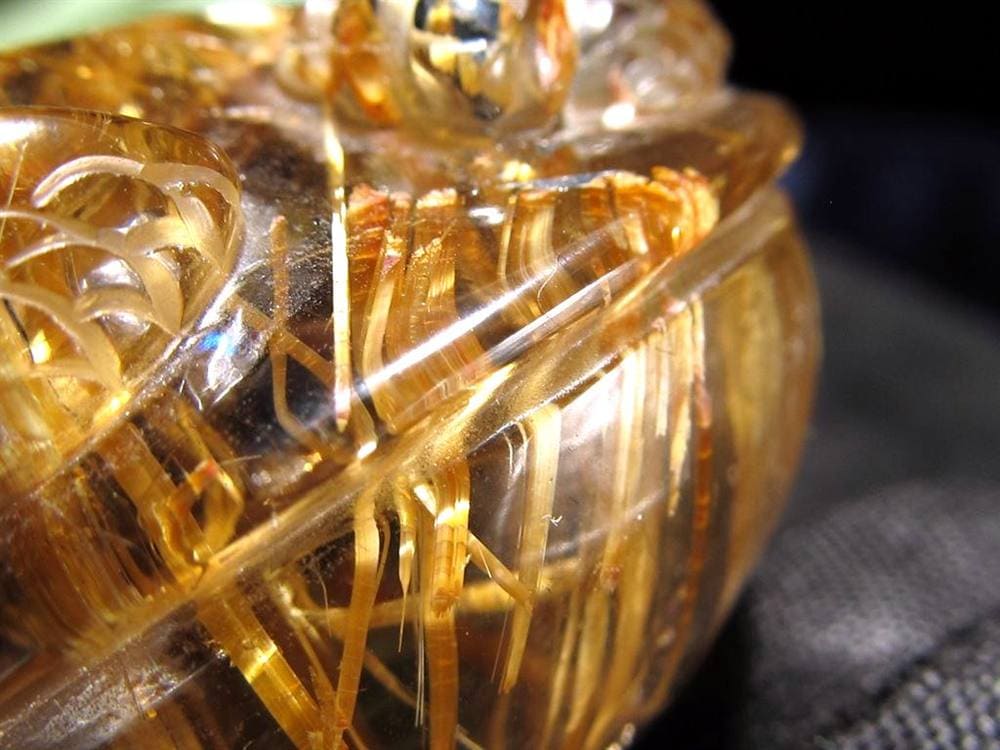 ゴールドルチルクォーツ 龍亀 ロングイ 金針 水晶 彫刻 置物 財運 瑞獣