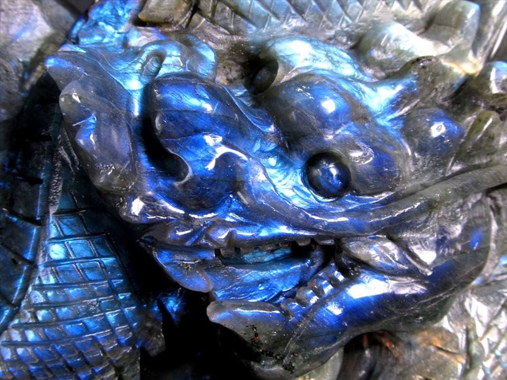 ラブラドライト 彫刻置物 龍 ドラゴン 辰
