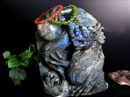 ラブラドライト 彫刻置物 龍 ドラゴン 辰