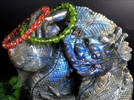 ラブラドライト 彫刻置物 龍 ドラゴン 辰
