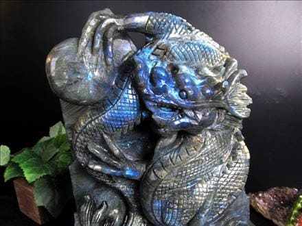 ラブラドライト 彫刻置物 龍 ドラゴン 辰