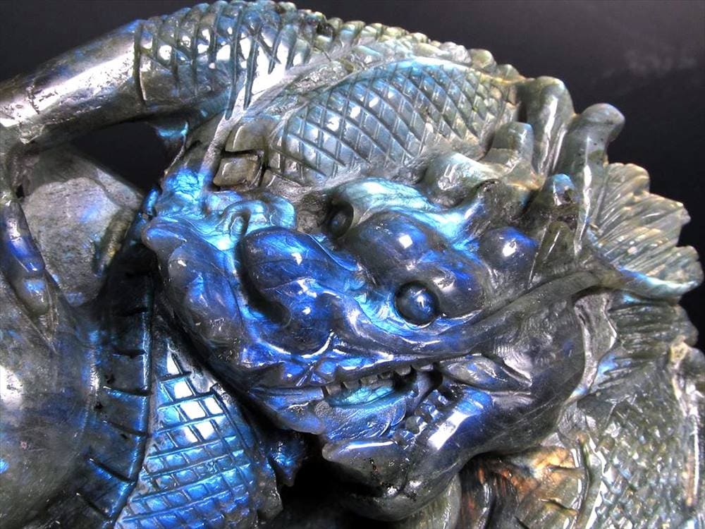 ラブラドライト 彫刻置物 龍 ドラゴン 辰