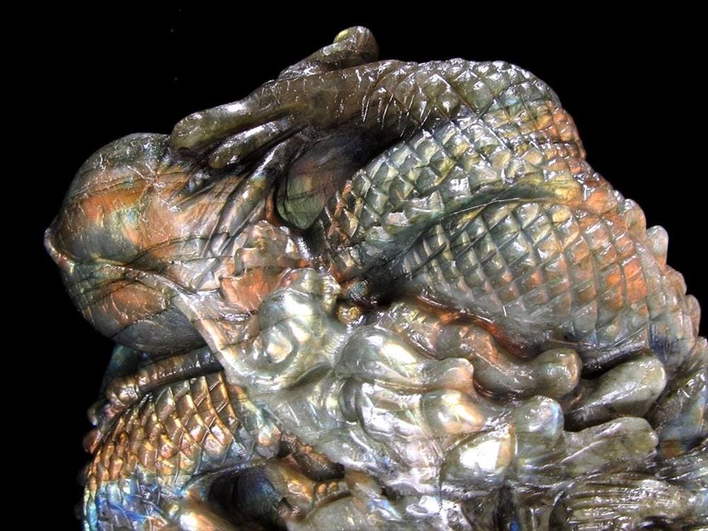 ラブラドライト 彫刻置物 龍 ドラゴン 辰