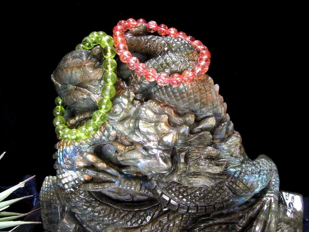 ラブラドライト 彫刻置物 龍 ドラゴン 辰