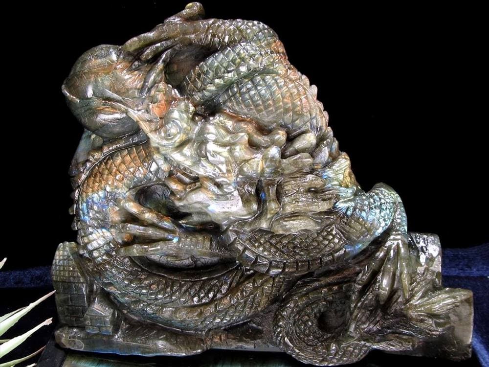 ラブラドライト 彫刻置物 龍 ドラゴン 辰