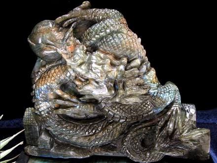 ラブラドライト 彫刻置物 龍 ドラゴン 辰