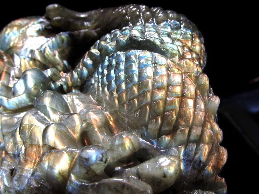 ラブラドライト 彫刻置物 龍 ドラゴン 辰