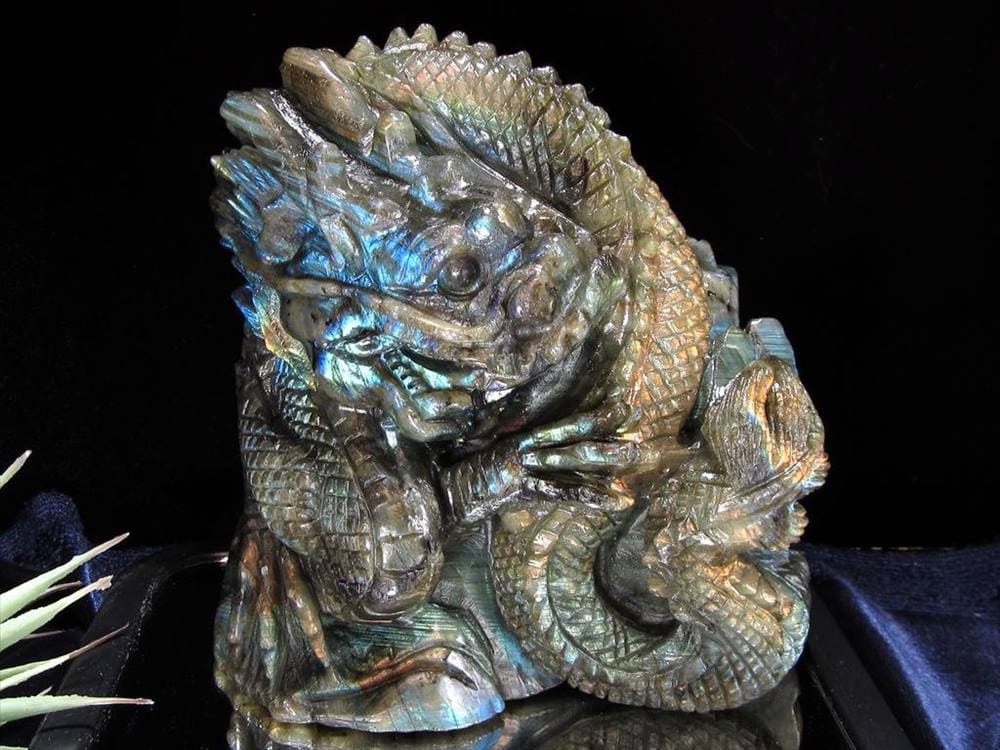ラブラドライト 彫刻置物 龍 ドラゴン 辰