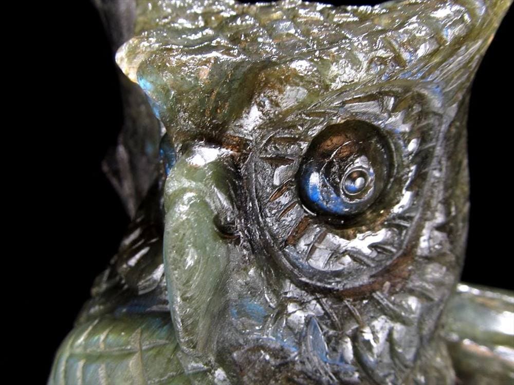 ラブラドライト 彫刻置物 ふくろう 梟 フクロウ