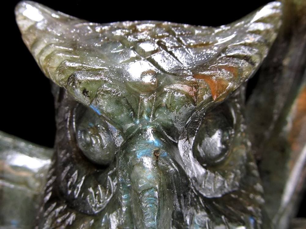 ラブラドライト 彫刻置物 ふくろう 梟 フクロウ